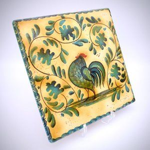 Williams Sonoma Italian Tile Rooster Trivet Vtg Yellow Square Terracotta Italy